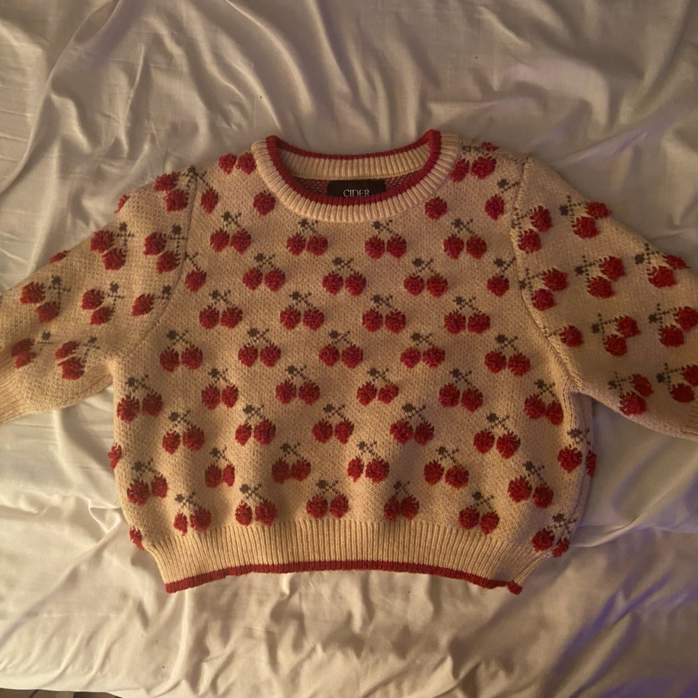 Floral Knit Sweater - Cream and Red